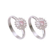 925 Sterling Silver Adjustable with Pink CZ ToeRing For Women