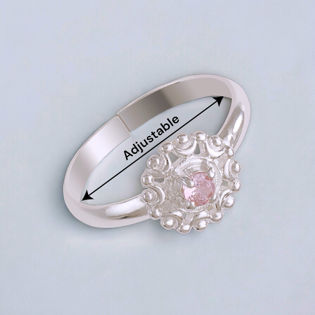 925 Sterling Silver Adjustable with Pink CZ ToeRing For Women