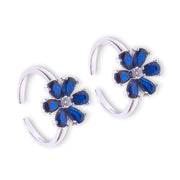 925 Sterling Silver Floral Blue CZ Adjustable Toe Rings for Women