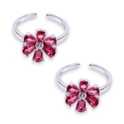 925 Sterling Silver Pink Floral CZ Adjustable Toe Ring for Women