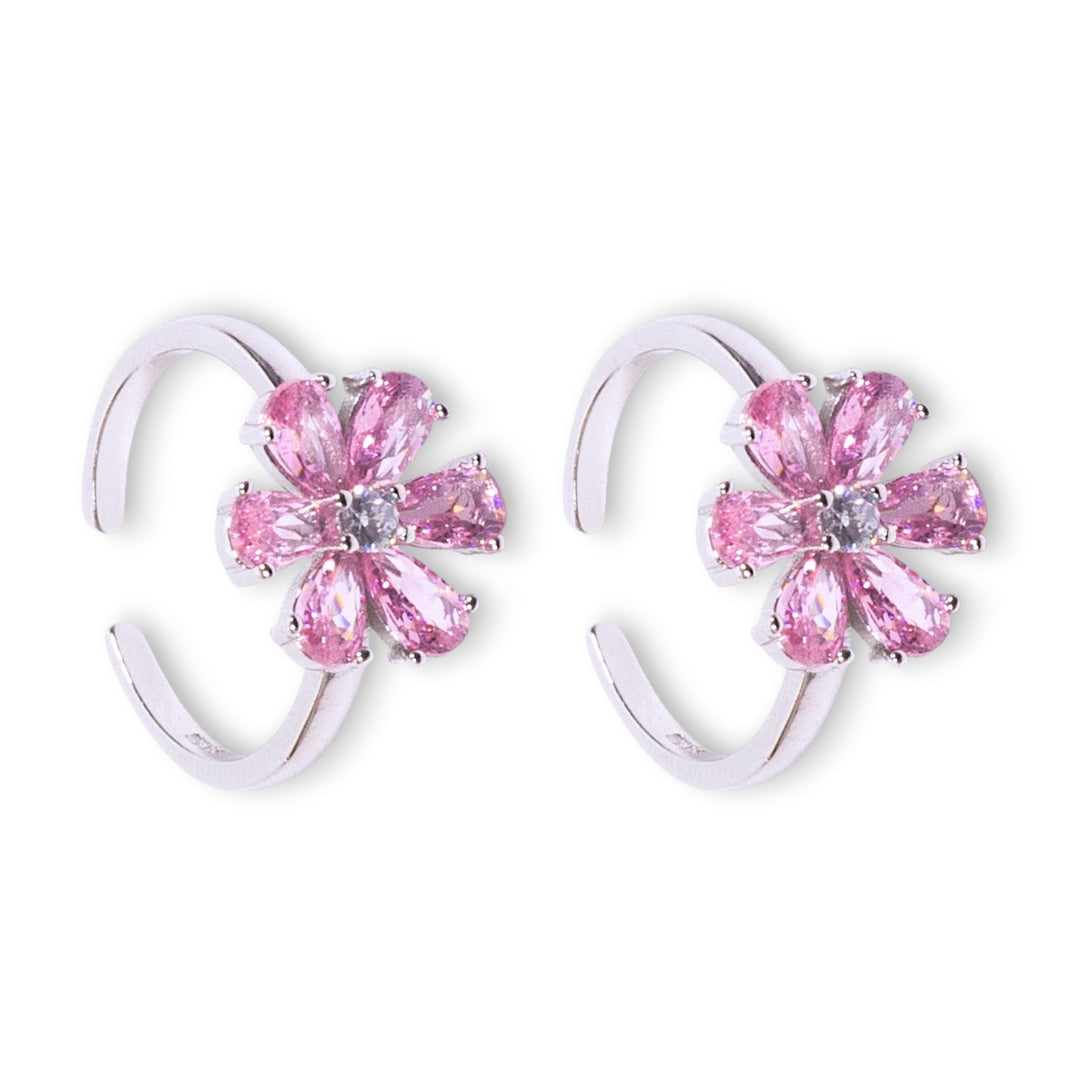 925 Sterling Silver Adjustable Floral Baby Pink Toe Rings for Women