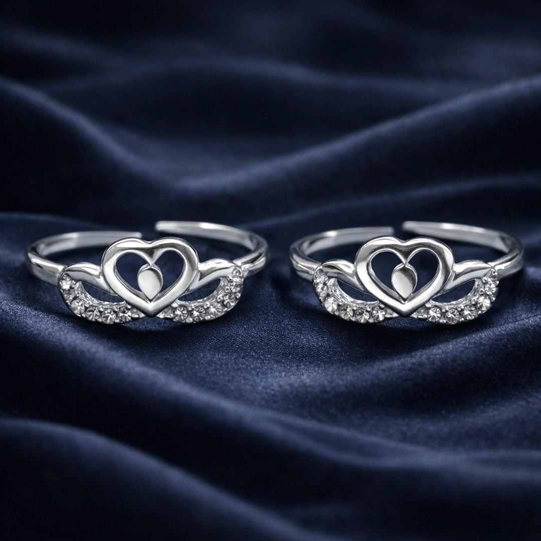 925 Sterling Silver Heart Design Toe Ring for Women & Girls