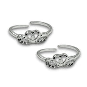 925 Sterling Silver Heart Design Toe Ring for Women & Girls