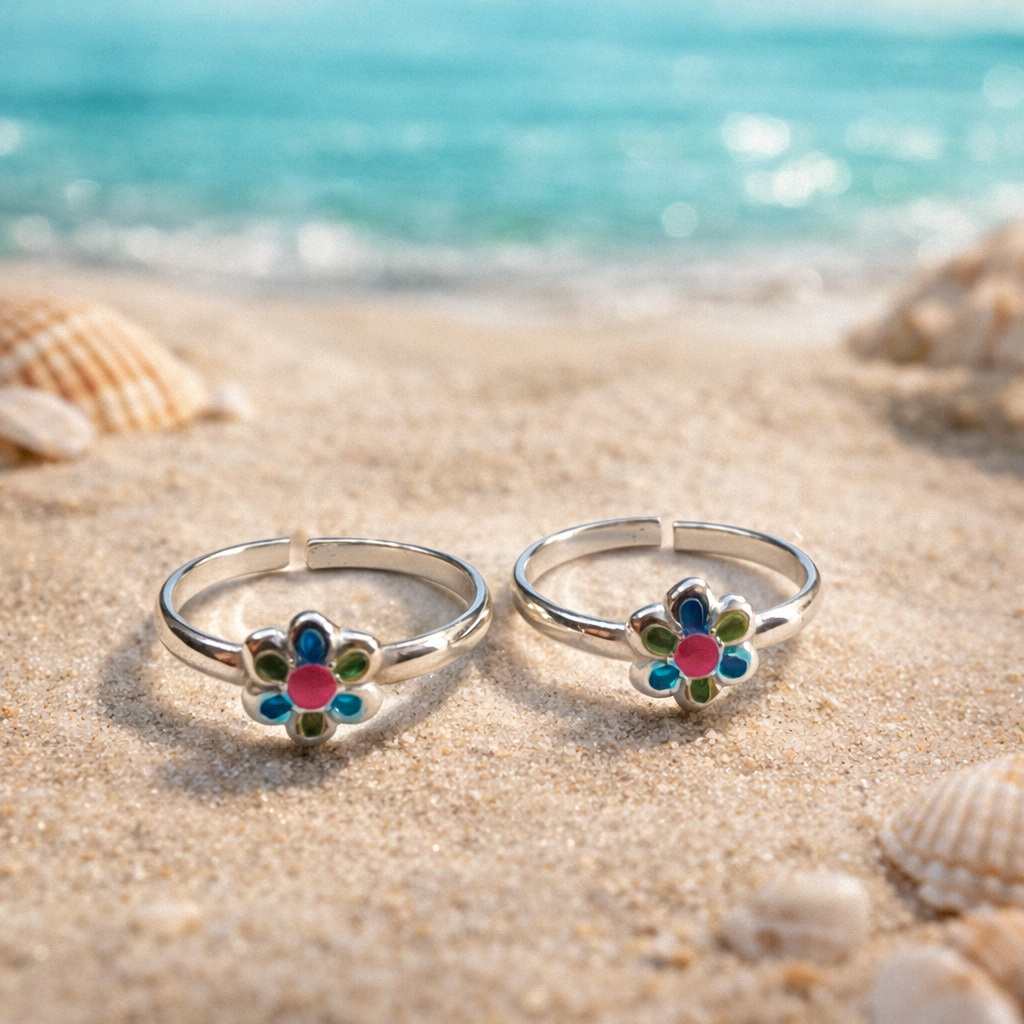 Taraash Sterling Silver Enamel Floral Style Toe Ring For Women LR1261S