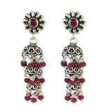 Taraash Sterling Silver Floral Style Red Beaded Jhumkis For Women UMAE135