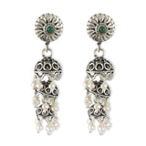 Taraash Sterling Silver Floral Style Green Bead Jhumkis For Women UMAE136