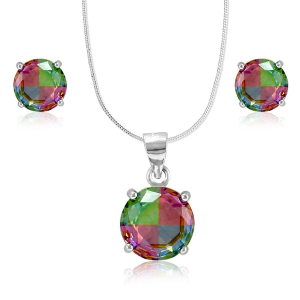 Rainbow Collection Taraash 925 Sterling Silver Multicolor CZ Round Shape Jewellery Set For Women - Taraash