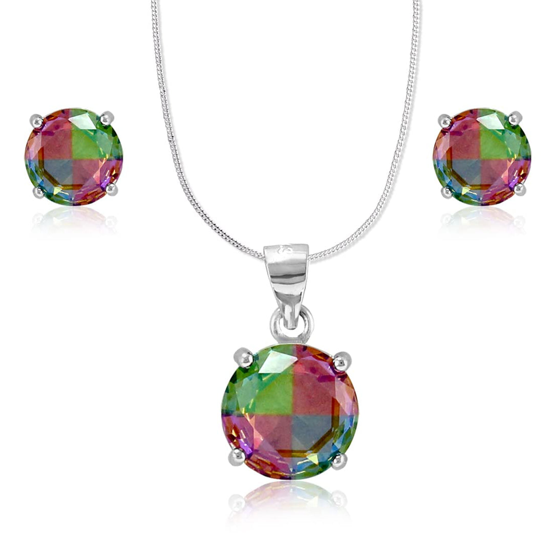 Rainbow Collection Taraash 925 Sterling Silver Multicolor CZ Round Shape Jewellery Set For Women - Taraash