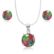 Rainbow Collection Taraash 925 Sterling Silver Multicolor CZ Round Shape Jewellery Set For Women - Taraash