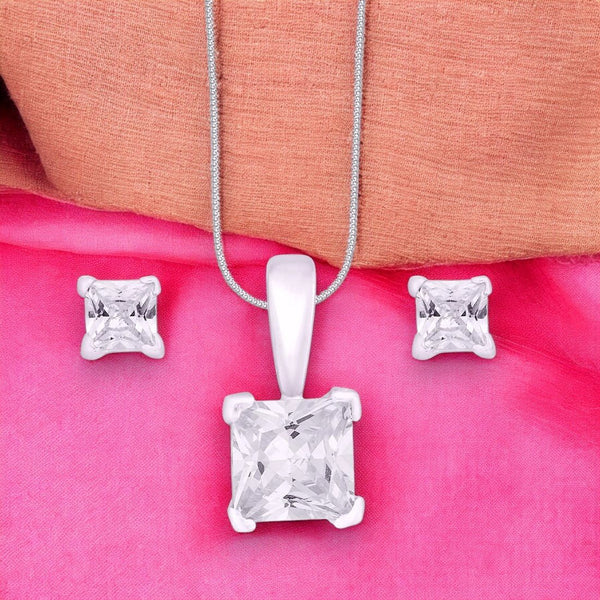 Taraash 925 Silver Cz Square Shape Pendant Set For Women - Taraash