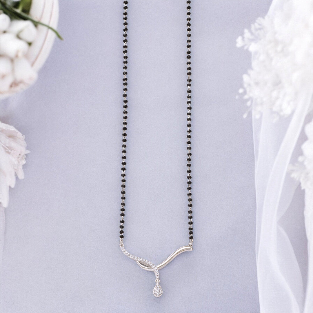 Taraash 925 Silver Mangalsutra Design with Black Beads & Cz - Taraash