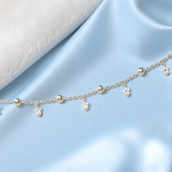 Taraash 925 Sterling Silver Beaded Star Charm Single Anklet for Women - Taraash