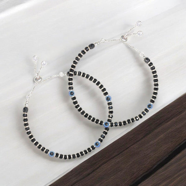 Taraash 925 Sterling Silver Black Beaded Evil Eye Anklet for Girl - Taraash