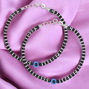 Taraash 925 Sterling Silver Black Beaded Evil Eye Anklet for Women - Taraash