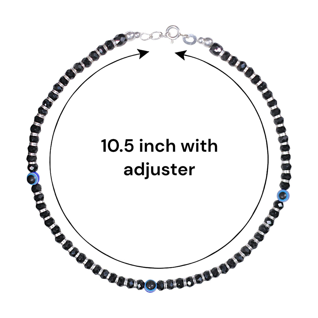 Taraash 925 Sterling Silver Black Beaded Evil Eye Anklet for Women - Taraash
