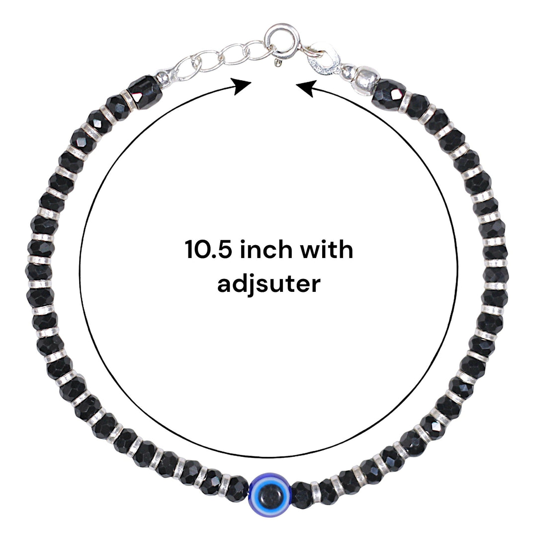 Taraash 925 Sterling Silver Black Beaded Evil Eye Anklet for Women - Taraash
