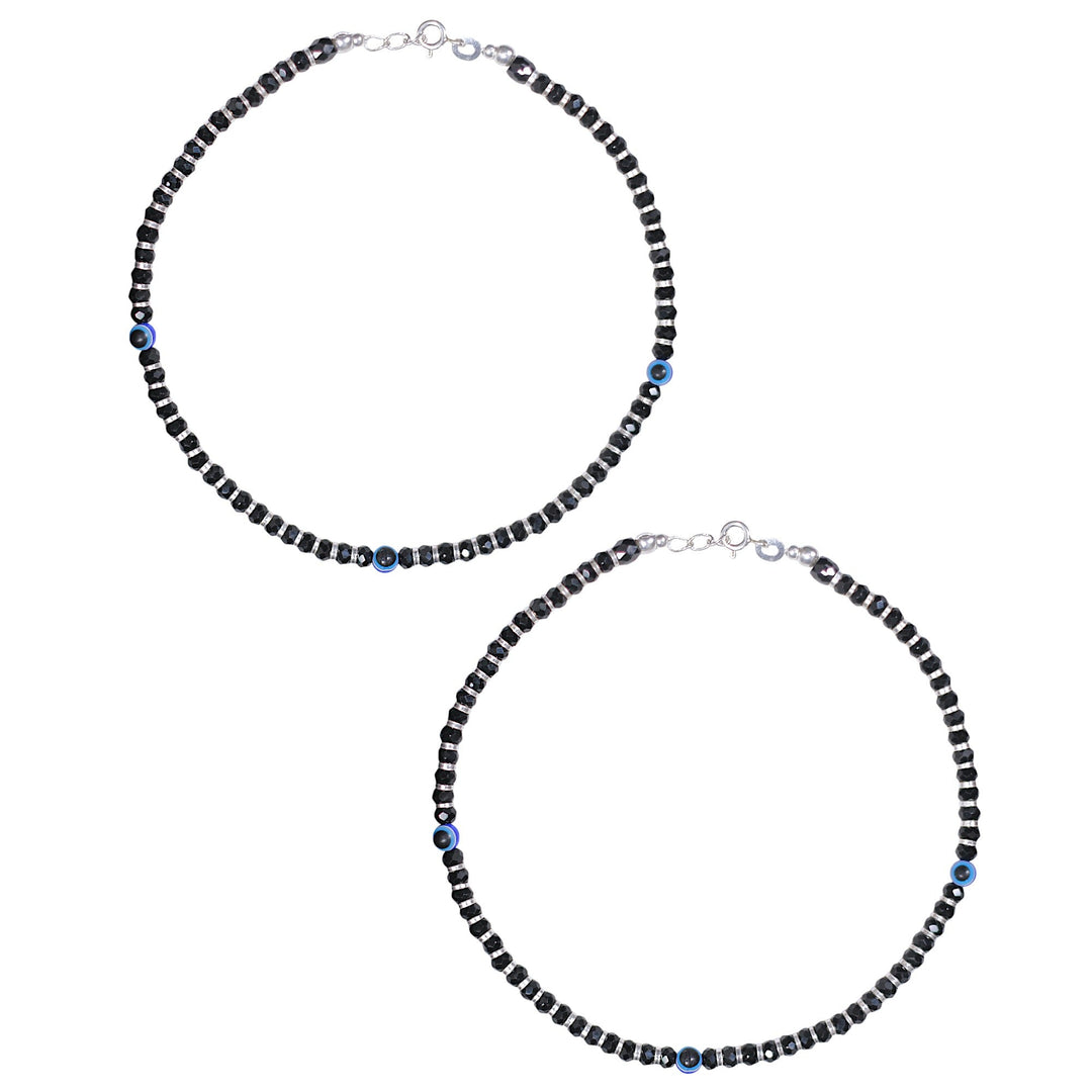 Taraash 925 Sterling Silver Black Beaded Evil Eye Anklet for Women - Taraash
