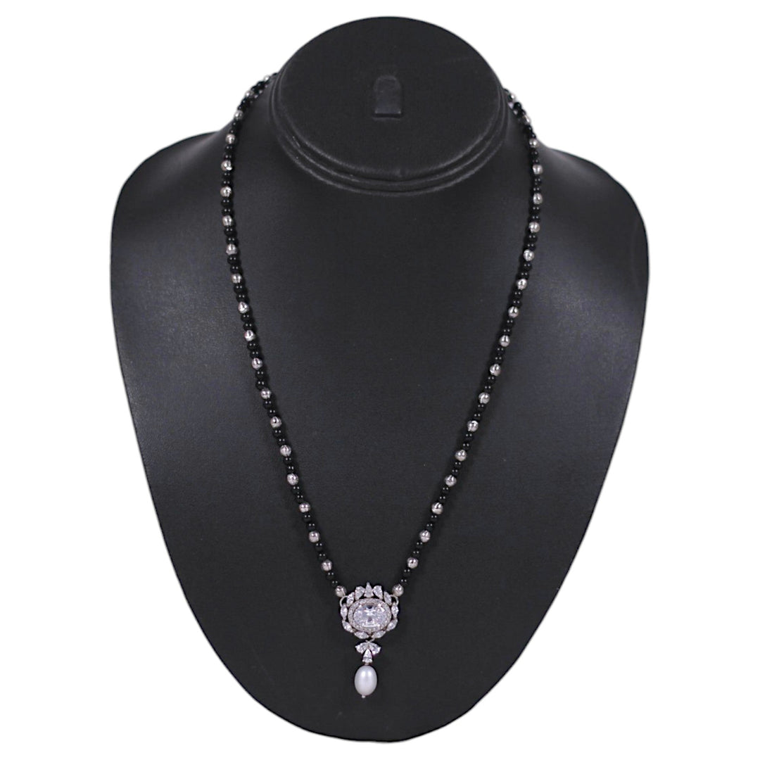 Taraash 925 Sterling Silver Black & Silver Beads with CZ Necklace for Women - Taraash