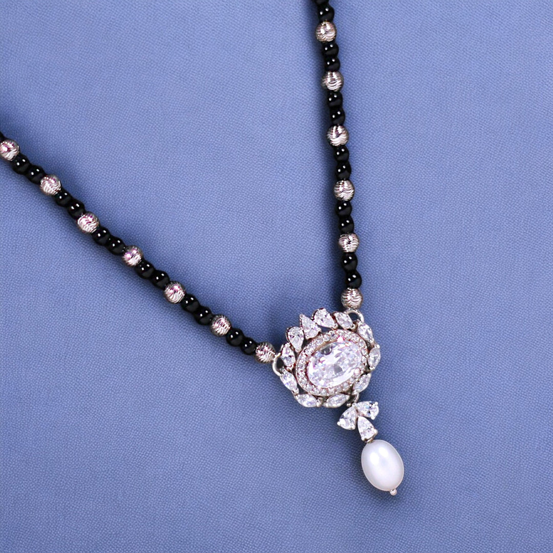 Taraash 925 Sterling Silver Black & Silver Beads with CZ Necklace for Women - Taraash