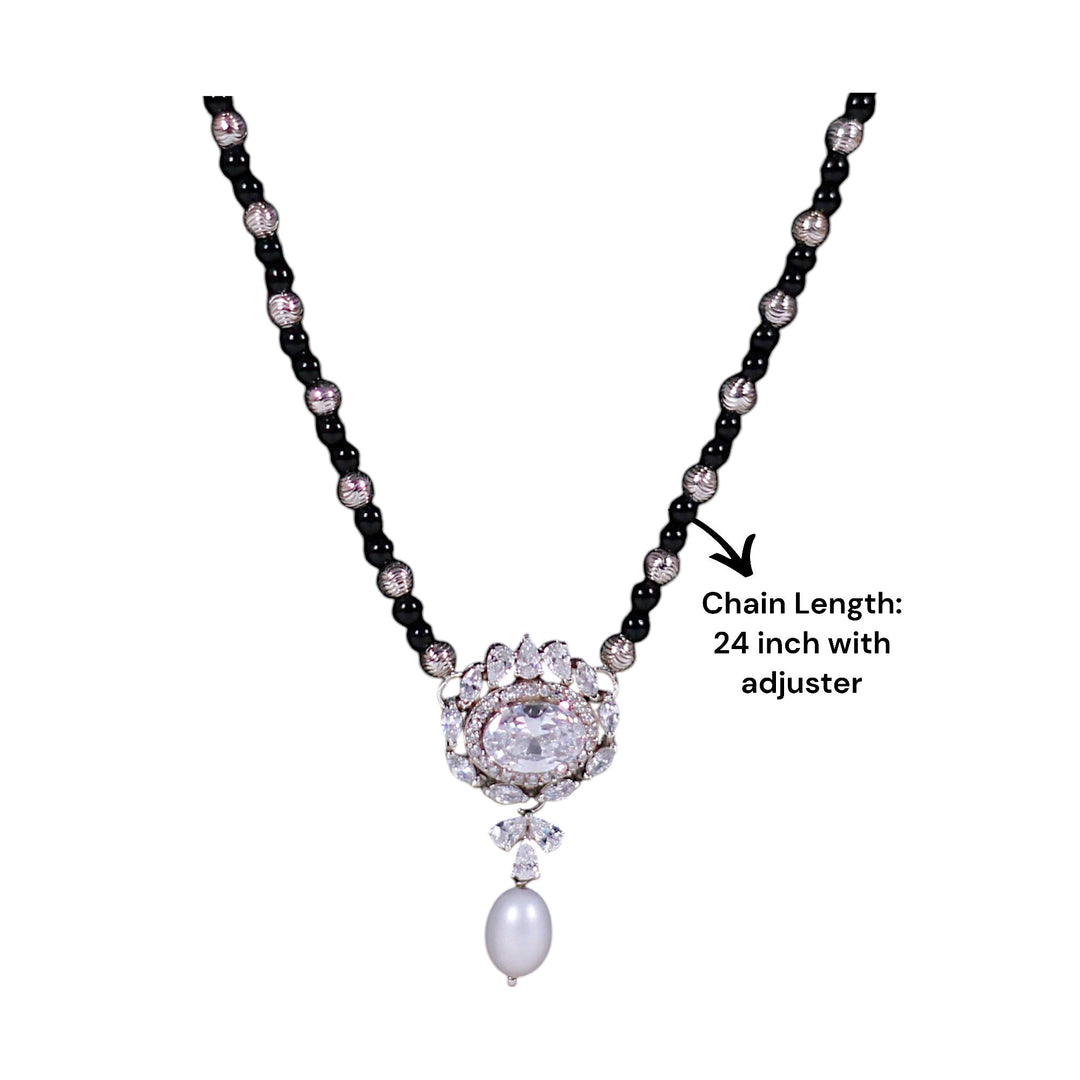 Taraash 925 Sterling Silver Black & Silver Beads with CZ Necklace for Women - Taraash