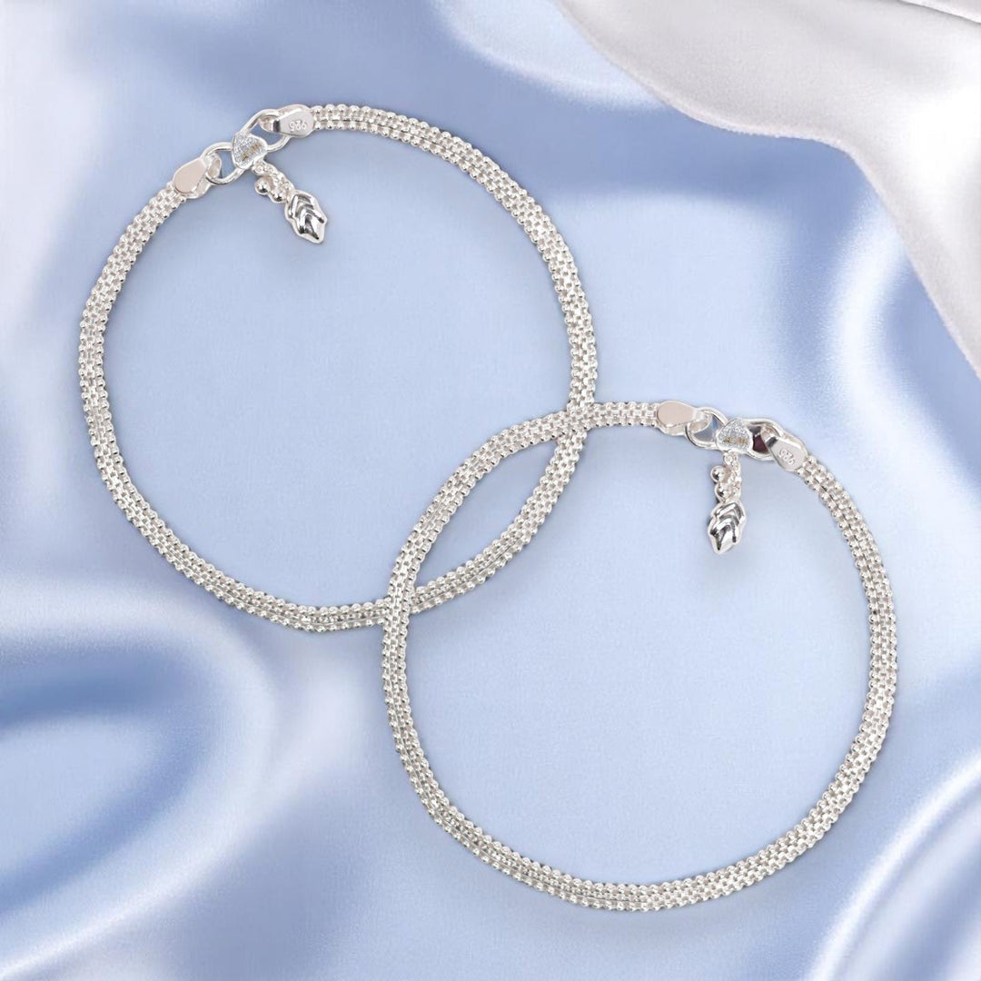 Taraash 925 Sterling Silver Box Chain Traditional Anklets for Women - Taraash
