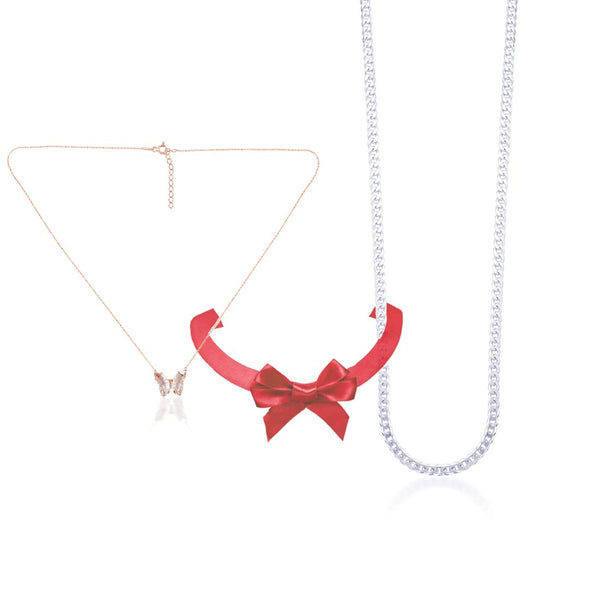Taraash 925 Sterling Silver Couple Combo Of Figaro Chain And Butterfly CZ Shape Necklace - Taraash