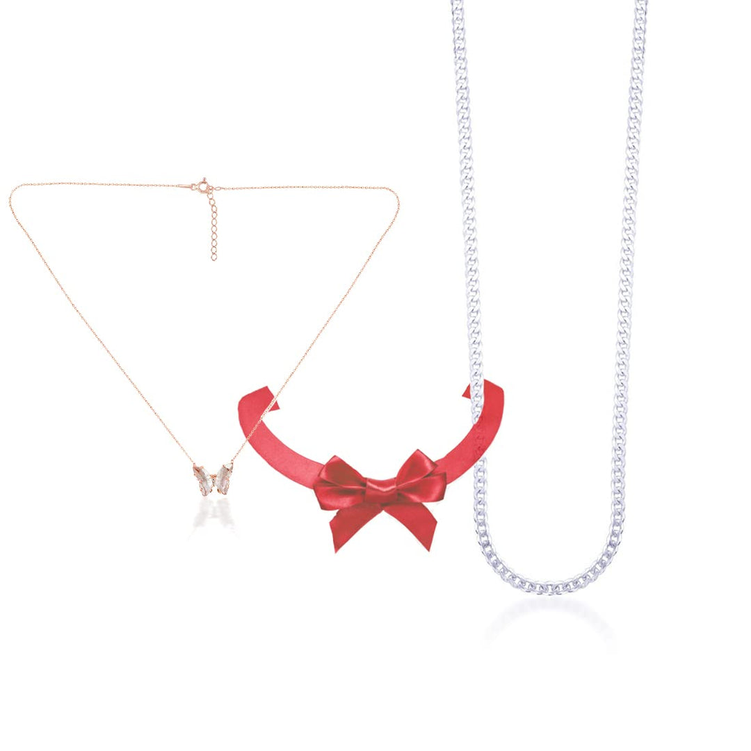 Taraash 925 Sterling Silver Couple Combo Of Figaro Chain And Butterfly CZ Shape Necklace - Taraash