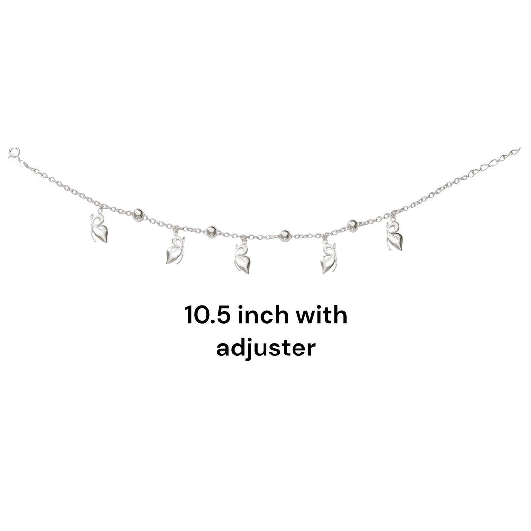 Taraash 925 Sterling Silver CZ Butterfly Beaded Single Anklet for Women - Taraash