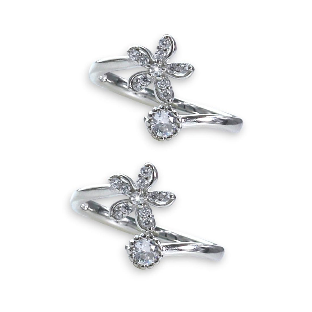 Taraash 925 Sterling Silver CZ Floral Toe Ring For Women - Taraash