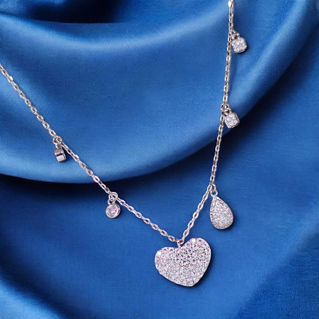 Taraash 925 Sterling Silver CZ Heart Shaped Pendant Necklace for Women - Taraash