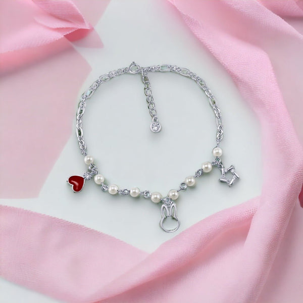 Taraash 925 Sterling Silver CZ Pearl Charm Bracelet For Women - Taraash