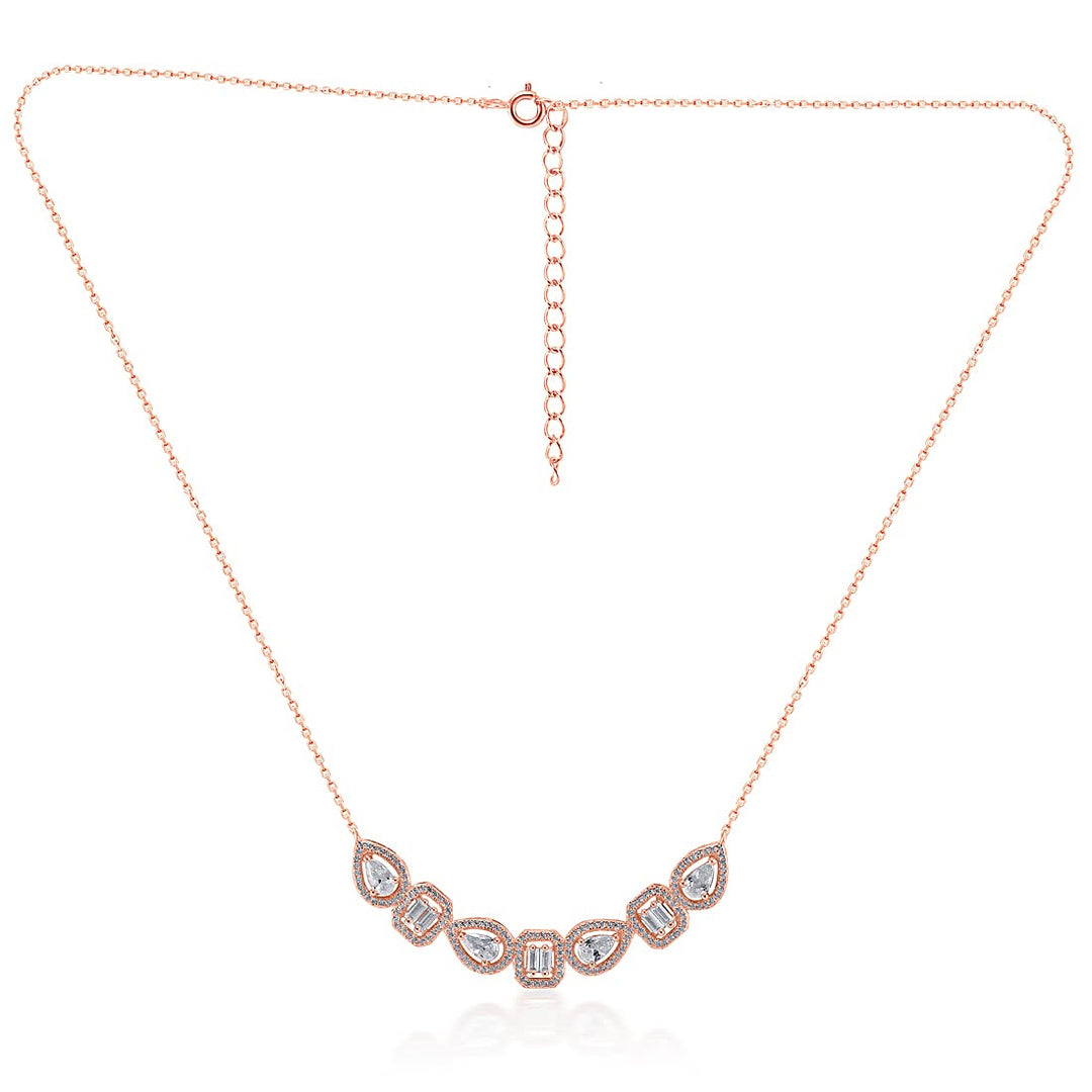TARAASH 925 Sterling Silver CZ Rose Gold Necklace Set For Women - Taraash