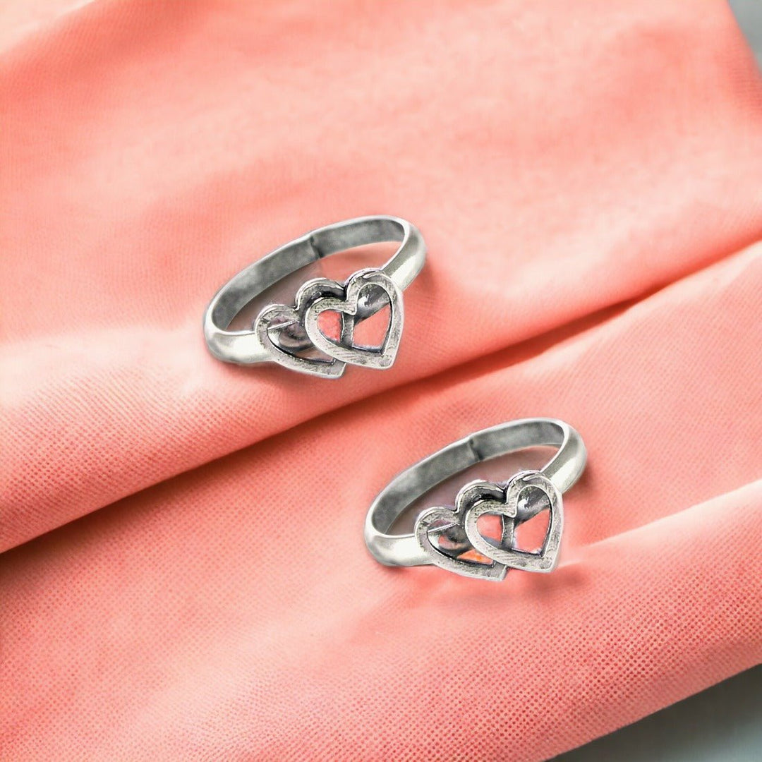 Taraash 925 Sterling Silver Double Heart Toe Ring Toe Ring For Women - Taraash