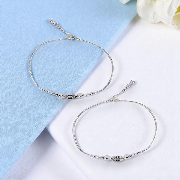 Taraash 925 Sterling Silver Elegant Beaded Cz Chain Anklet For Women - Taraash