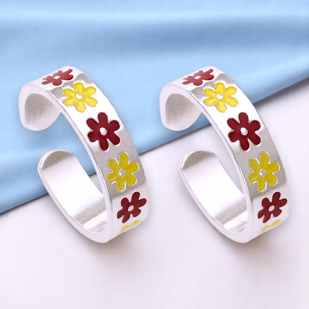 Taraash 925 Sterling Silver Floral Enamel Toe Ring For Women - Taraash