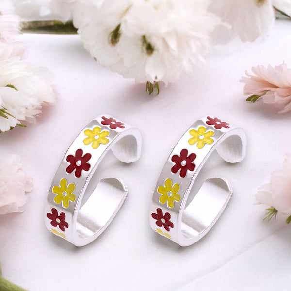 Taraash 925 Sterling Silver Floral Enamel Toe Ring For Women - Taraash