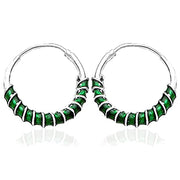 Taraash 925 Sterling Silver Green Enamel Hoop Earring For Women - Taraash