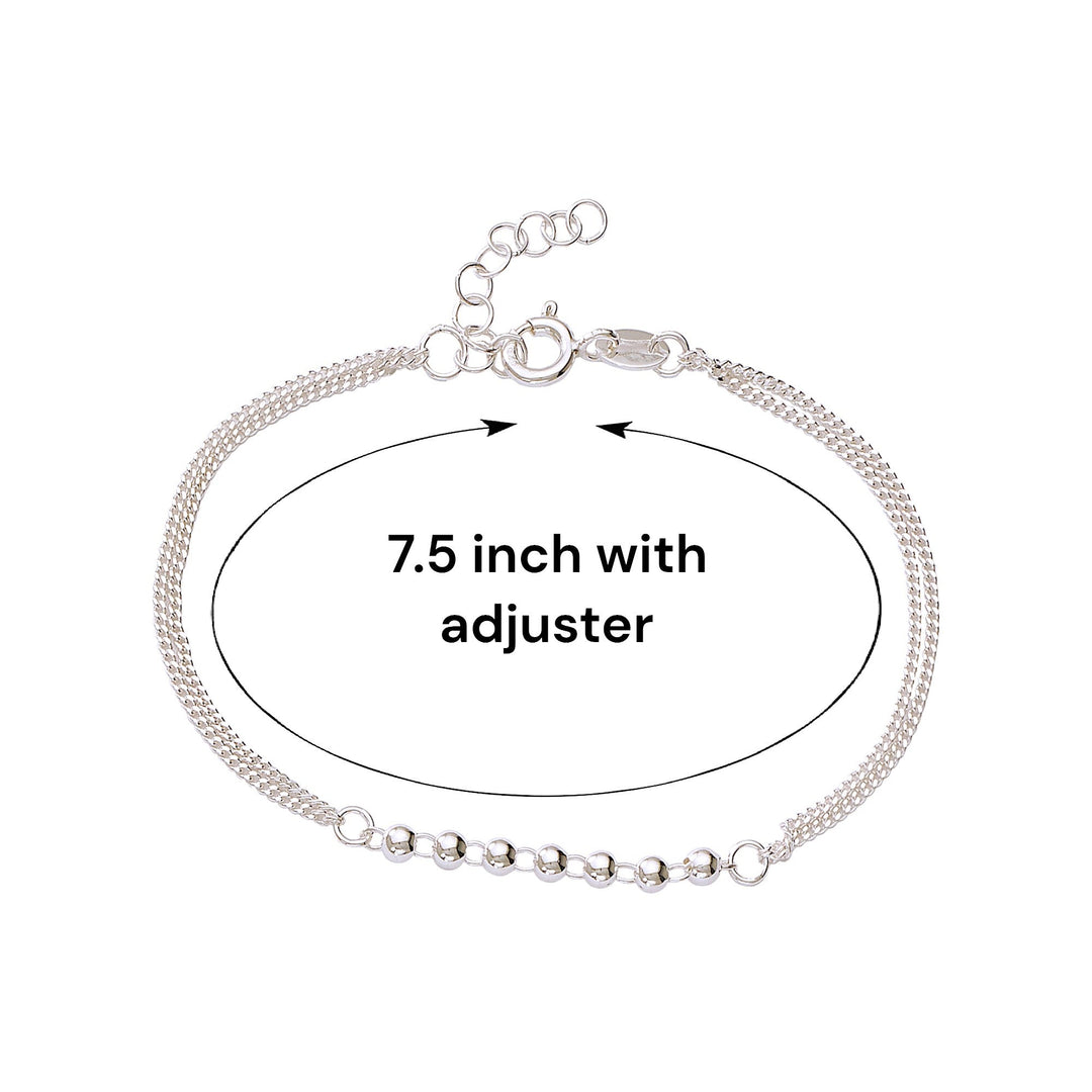 Taraash 925 Sterling Silver Multi Chain Beaded 7.5 Inch Bracelet for Women/Girls - Taraash