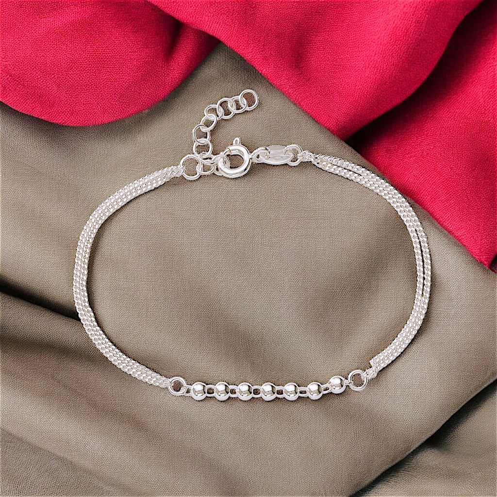 Taraash 925 Sterling Silver Multi Chain Beaded 7.5 Inch Bracelet for W
