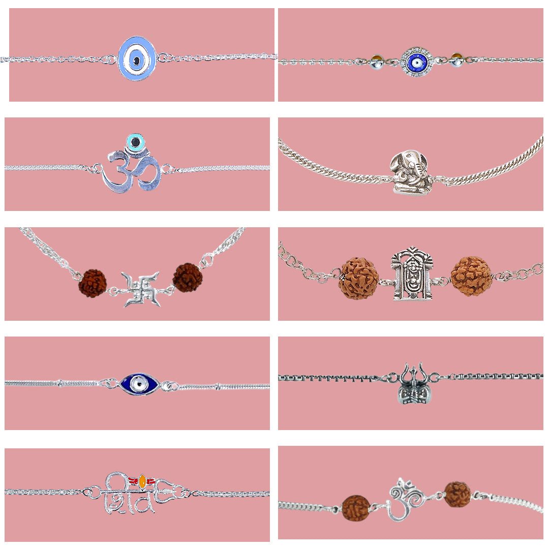Taraash 925 Sterling Silver Multidesign Rakhis COMBO BRR 03 (Set of 10) - Taraash