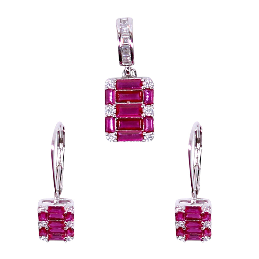 Taraash 925 Sterling Silver Pink Baguette Stone & CZ Dangle Jewelry Set for Women - Taraash