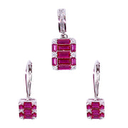 Taraash 925 Sterling Silver Pink Baguette Stone & CZ Dangle Jewelry Set for Women - Taraash