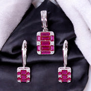 Taraash 925 Sterling Silver Pink Baguette Stone & CZ Dangle Jewelry Set for Women - Taraash