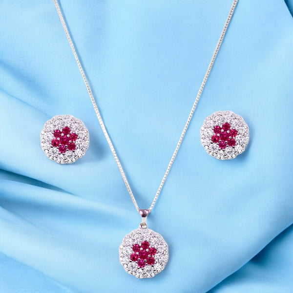 Taraash 925 Sterling Silver Pink Baguette Stone with CZ Jewelry Set for Women - Taraash