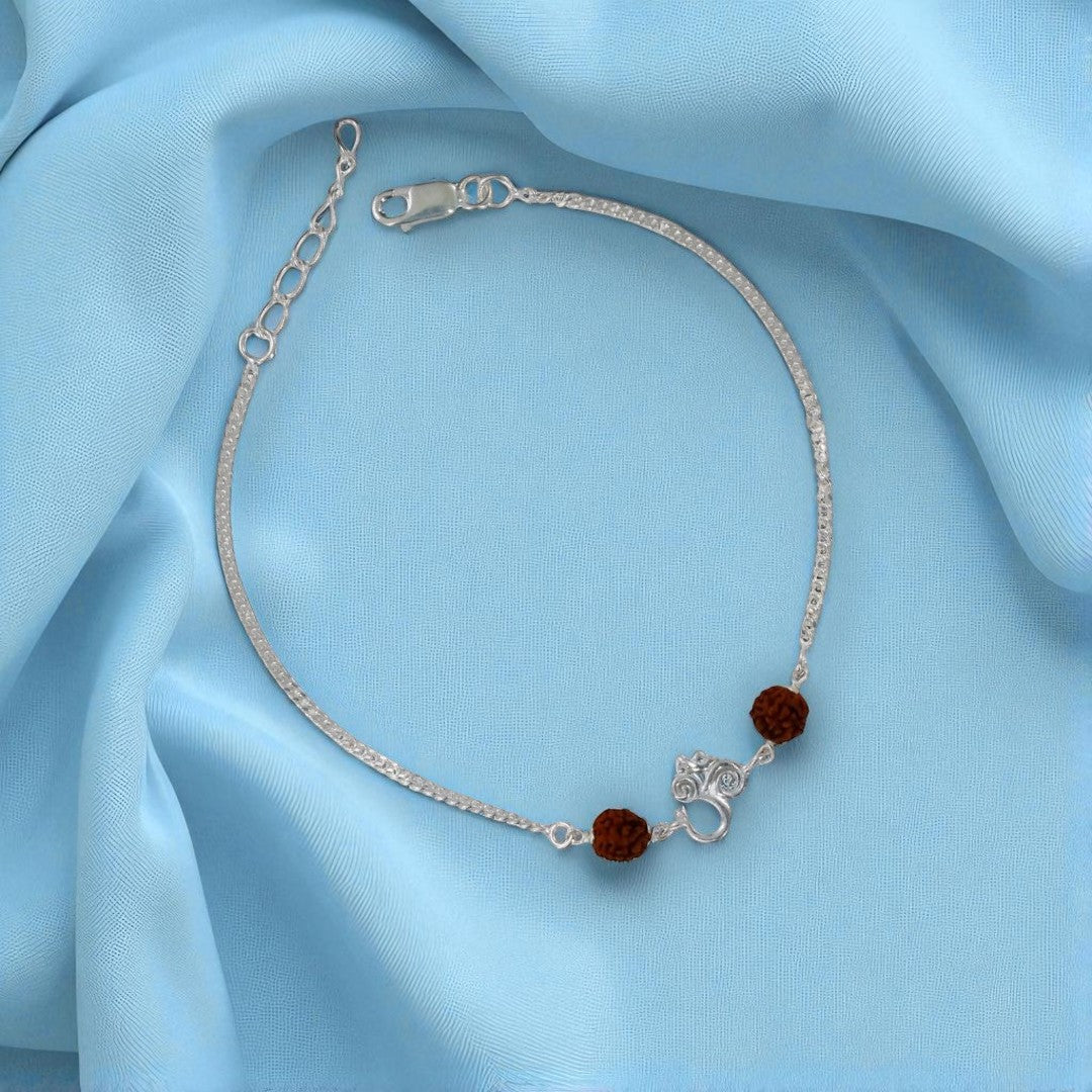 925 Sterling Silver Pure Om Rudraksha Rakhi For Brother