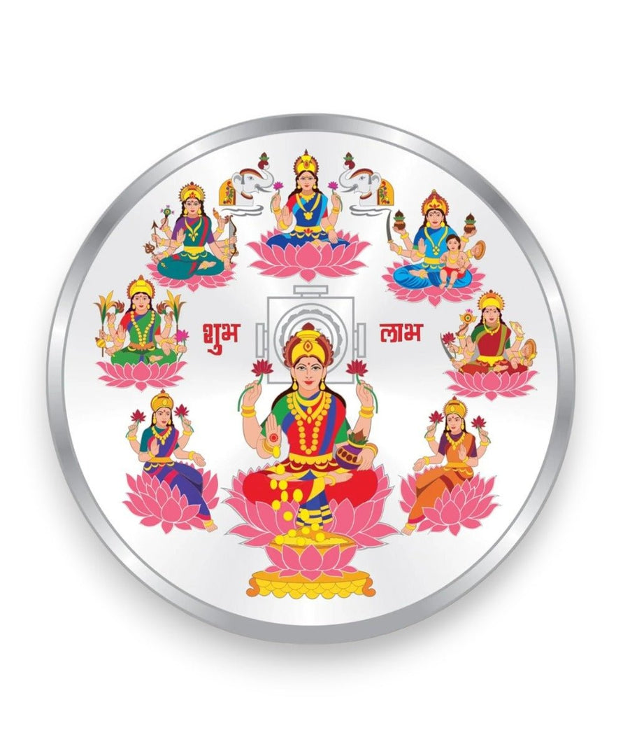Taraash 999 Purity 50 gram Goddess Ashtalakshmi Coin With Packaging By ACPL | Silver Coin | Coin For Gifting - Taraash