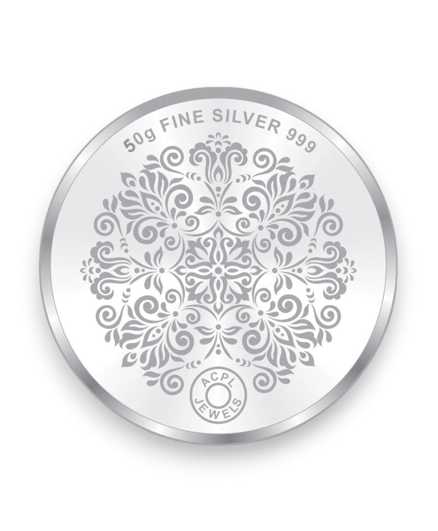 Taraash 999 Purity 50 gram Goddess Ashtalakshmi Coin With Packaging By ACPL | Silver Coin | Coin For Gifting - Taraash