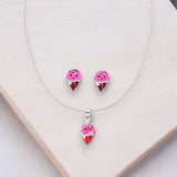 Taraash Pink Enamel Ice Cream Cone 925 Sterling Silver Chain Pendant with Stud Earrings Set for Girls |925 Stamped with Certificate of Authenticity - Taraash