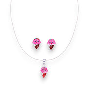 Taraash Pink Enamel Ice Cream Cone 925 Sterling Silver Chain Pendant with Stud Earrings Set for Girls |925 Stamped with Certificate of Authenticity - Taraash