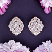 Taraash Sterling Silver CZ Rose Gold Diamond Shape Earrings for Women - 925 Silver with Rose Gold Plating - Taraash